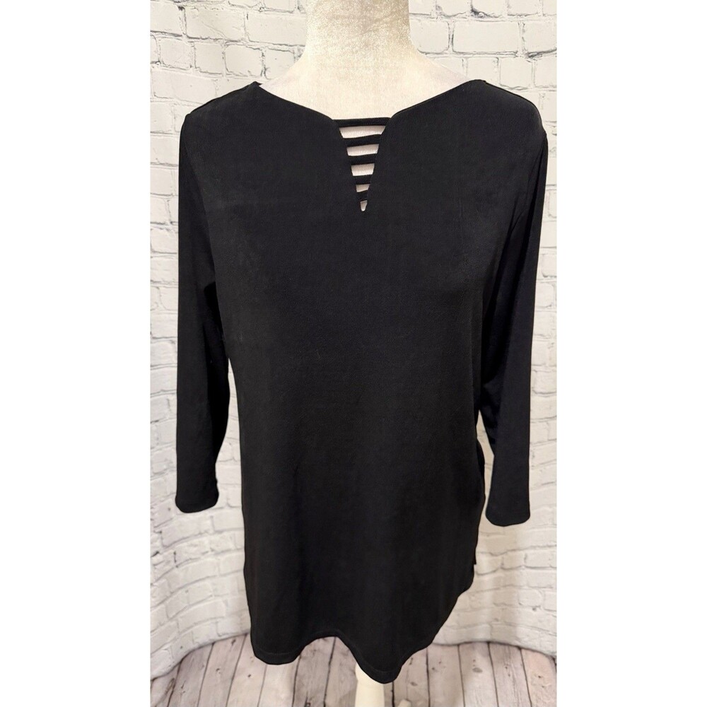 Chico's Travelers Top Neck Detail Long Sleeve Top - Size 1/medium BLACK